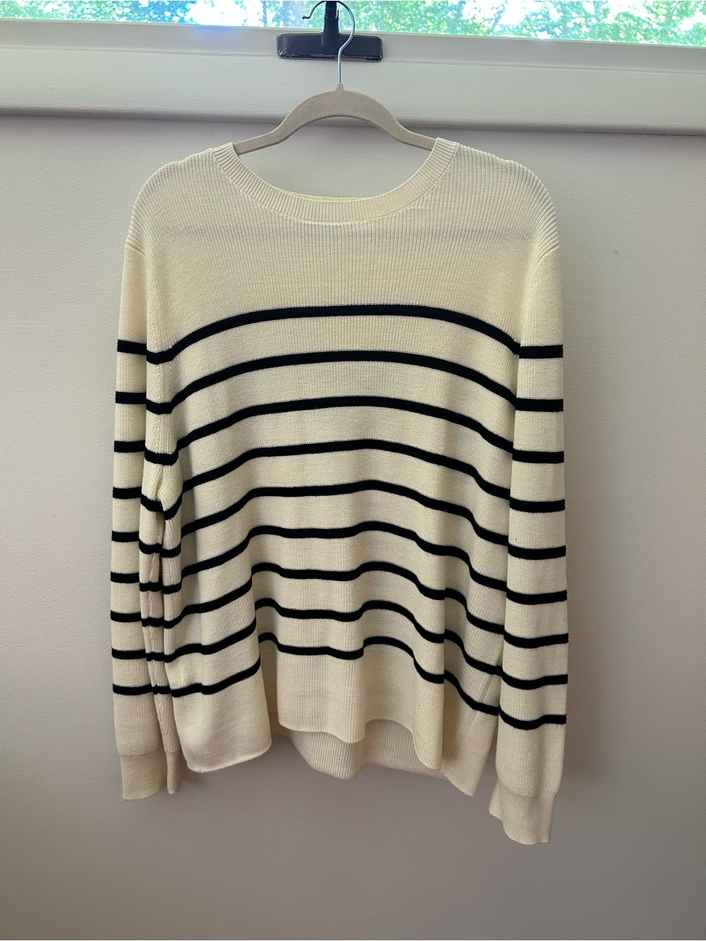Ivory Black Breton Stripe Knit Sweater Oversized XL